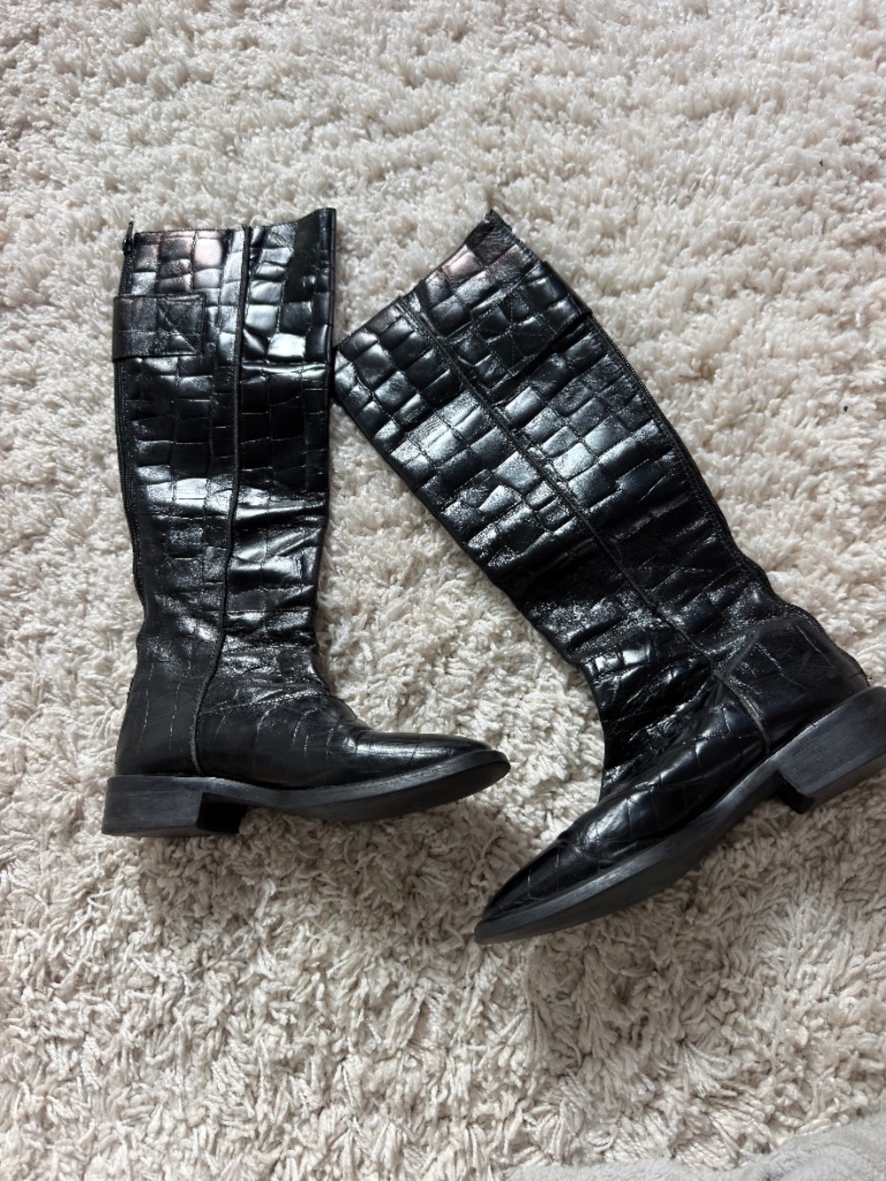 Y2K Vintage DKNY Patent Leather Crocodile Embossed Knee High Boots